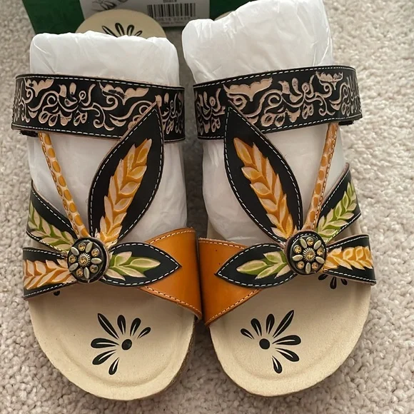 Elite By Corkys Leather Baltic Slide Sandal Black size 6 - Picture 1 of 6